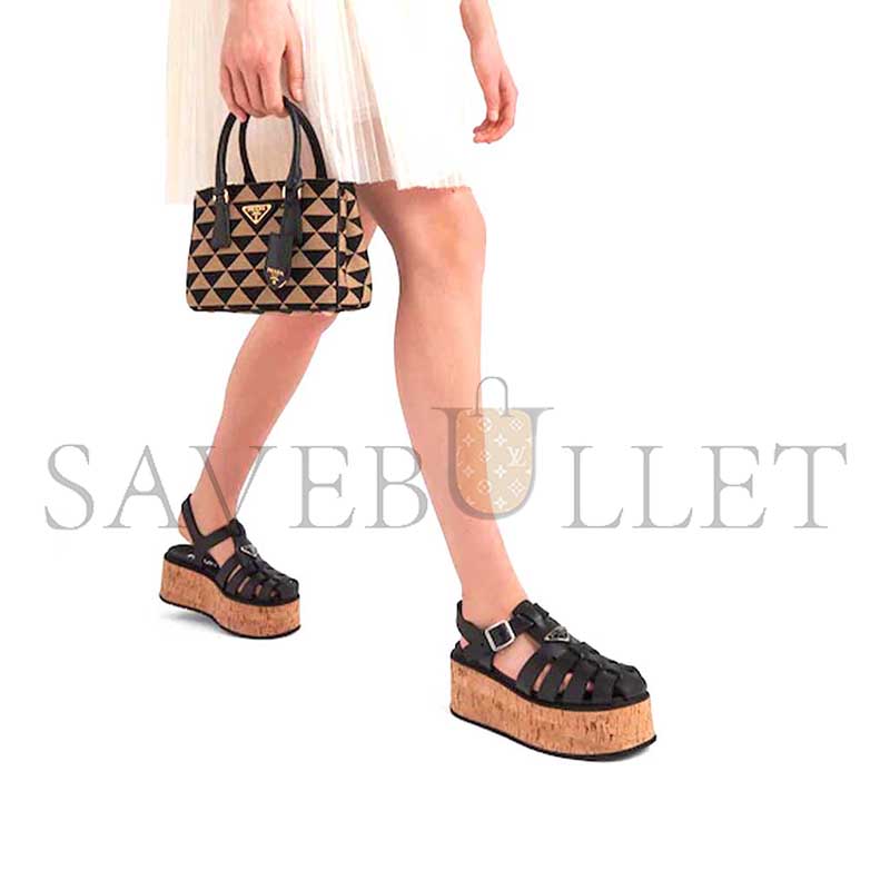 PRADA RUBBER WEDGE PLATFORM SANDALS 1X853M